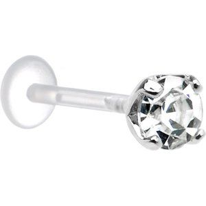 New 16 Gauge 3/8 Clear CZ Round Bioplast Tragus Labret Monroe